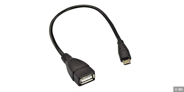 Mit einem USB-OTG-Adapterkabel lassen sich Peripheriegeräte wie Festplatten, USB-Sticks und dergleichen mit Ihrem Smartphone verbinden.