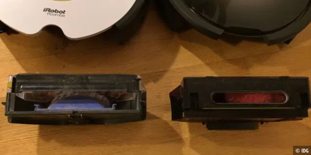 Die unterschiedlichen Schmutzauffangbehälter. Links Roomba 620, rechts Roomba 980 Im geschlossenen Zustand. Links Roomba 620, rechts Roomba 980.