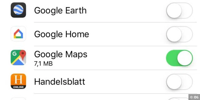 Datenverbrauch von Google Maps.