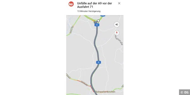 Google Maps warnt uns vor einem Unfall.