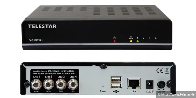 Telestar Digibit R1: Der Sat-IP-Umsetzer bietet vier Tuner und einen Ethernet-Anschluss.