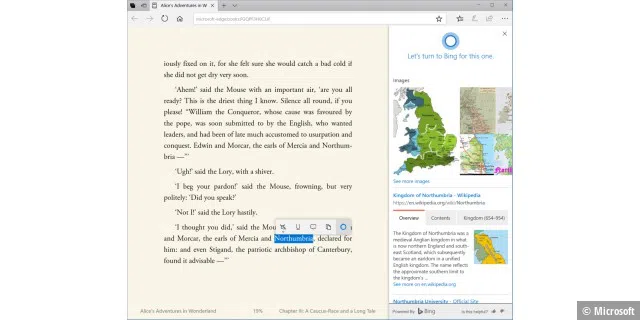 Per Cortana können Begriffe aus Epub-Dokumenten nachgeschlagen werden