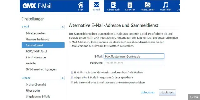 Neben dem automatischen Weiterleiten bieten viele Mailprovider die Möglichkeit, die Nachrichten weiterer Accounts abzufragen und somit in einem Postfach zu sammeln.