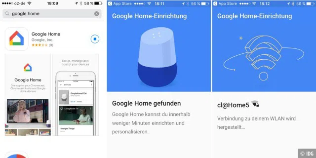 Schritt für Schritt für die Google-Home-App den Nutzer durch die Erstkonfiguration des Sprachassistenten