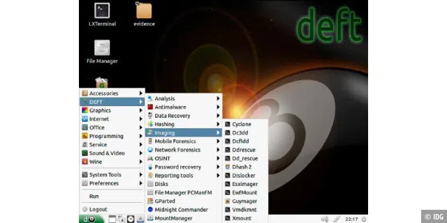 Deft ist die Kurzform für „Digital Evidence & Forensic Toolkit“ und ist ein Livesystem auf Linux- Basis, das einen ganzen Werkzeugkasten mit forensischer Tools bereit stellt.
