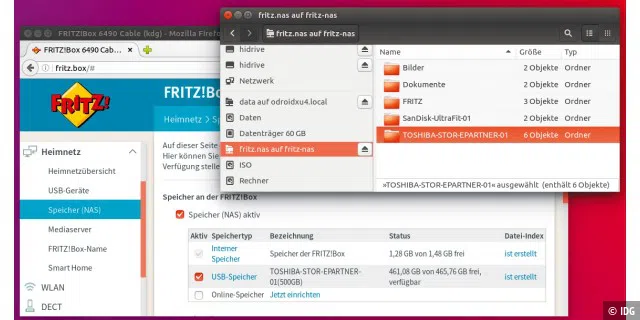 Fritz-NAS auf der Konfigurationsoberfläche und im Dateimanager: Das Einrichten und Nutzen eines USB-Datenträgers via Fritzbox ist einfacher als jede Serverlösung.