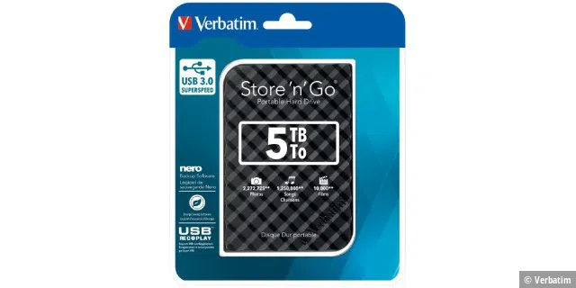 Verbatim bietet die Store’n’Go mit 5 TB Kapazität an. Die Platte ist schnell, aber auch leistungshungrig und wird schnell warm.