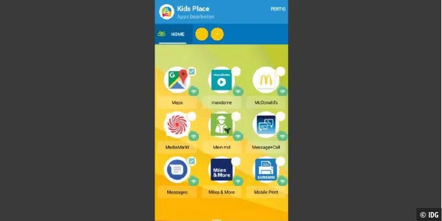 Legen Sie die Apps fest, die Ihr Kind innerhalb von „Kids Place“ ausführen darf.