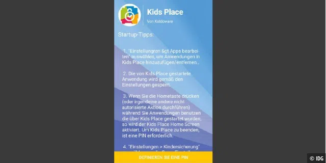„Kids Place“ installiert eine abgesicherte, kindgerechte Oberfläche.