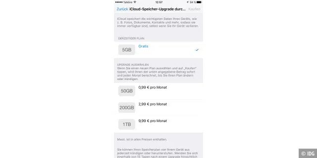 Den Datenspeicher für iCloud steuern Anwender am besten über das iPhone/iPad