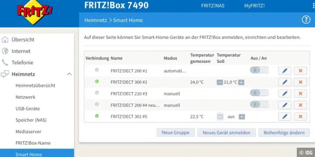 Smart Home im Webfrontend der Fritzbox
