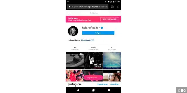 Um Instagram-Accounts ohne eigenes Konto zu folgen, öffnen Sie die Seite im Browser und setzen ein Lesezeichen.