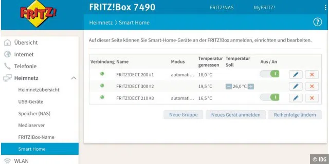 Alle schlauen Geräte lassen sich im Fritz-OS des Routers unter „Smart Home“ anzeigen.