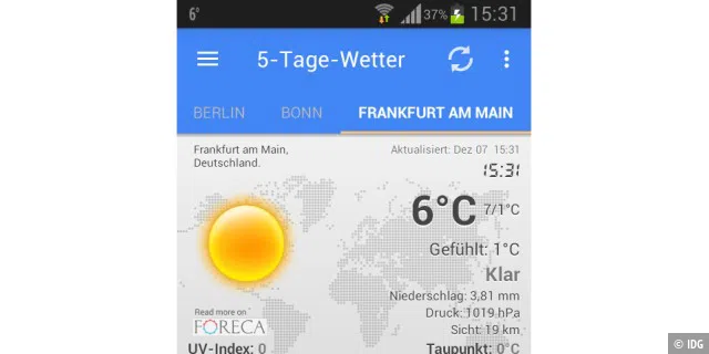 Wetter & Uhr Widget für Android (Wettervorhersage)