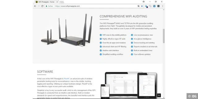 Wifi Pineapple vermarktet Access Points für den mobilen Einsatz als Geräte für Penetrationstests, mit denen Firmen die Sicherheit ihrer Netzwerke prüfen können.