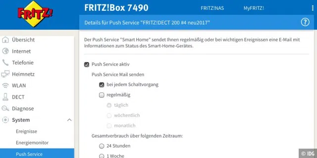 Push-Service in der Fritzbox aktivieren.