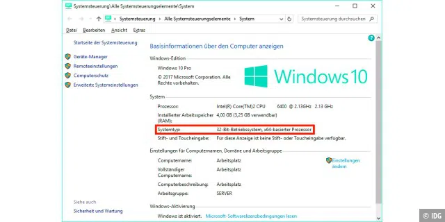 In den Systeminfos von Windows sehen Sie nur, ob Sie mit einer 32- oder 64-Bit- Version von Windows arbeiten und ob Ihre CPU den 64-Bit-Modus unterstützt.