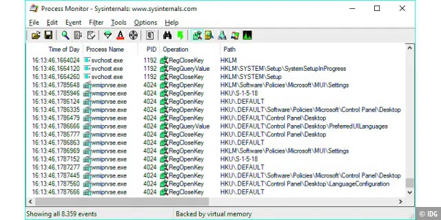 Die Software Process Monitor zeigt Ihnen genau und in Echtzeit die Zugriffe auf die Registrierungsdatenbank von Windows an.