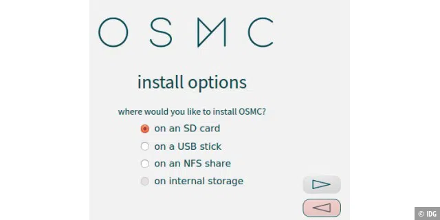 OSMC-Installation: Sie richten OSMC über den Installer immer auf einer SD-Karte ein.