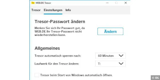 Web.de bietet den Nutzern des Cloudspeichers ein Tresorprogramm zum Verschlüsseln von Dateien an.