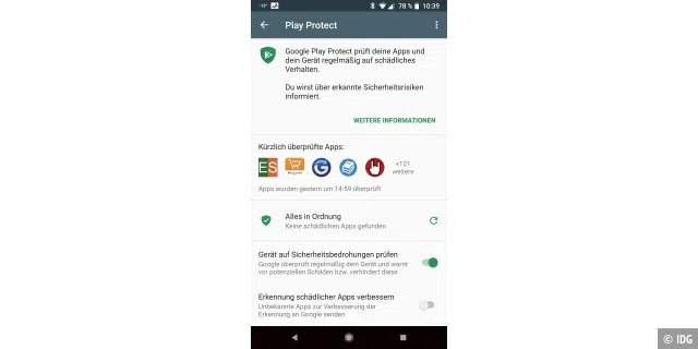 Der in Android integrierte Virenschutz Google Play Protect überwacht permanent Ihr Gerät.