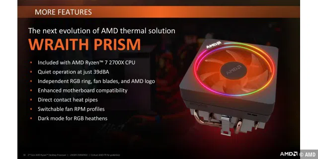 Jeder AMD Ryzen 7 2700X wird mit dem RGB-Kühler Wraith Prism ausgeliefert.