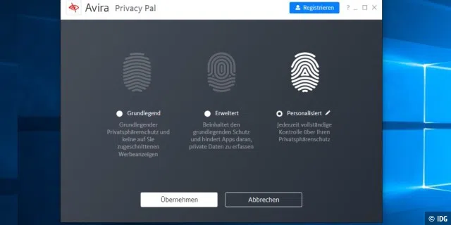 Avira Privacy Pal bietet 3 Profile an