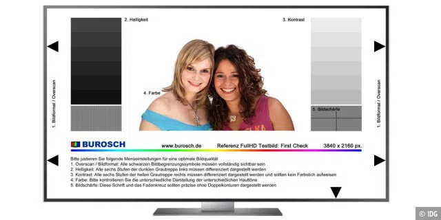 Zum Beurteilen der Bildqualität Ihres Fernsehers empfiehlt sich ein neutrales Testbild.