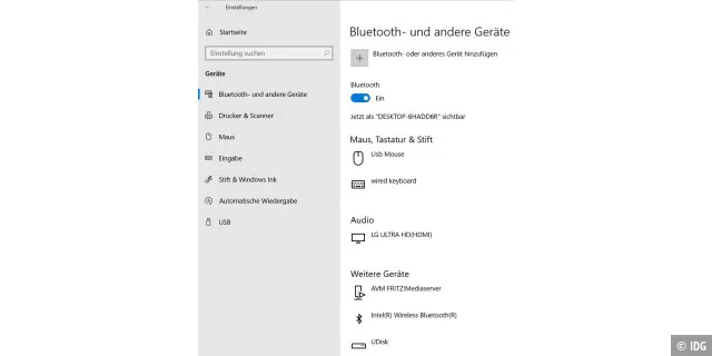 In den Einstellungen von Windows 10 sehen Sie alle verbundenen Bluetooth-Geräte.