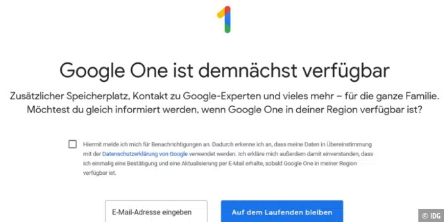 Google One ist demnächst verfügbar