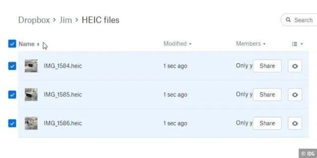 HEIC-Dateien in der Dropbox