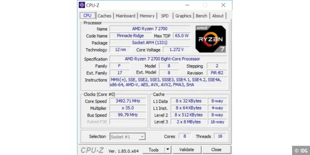 Die technischen Daten des AMD Ryzen 7 2700.
