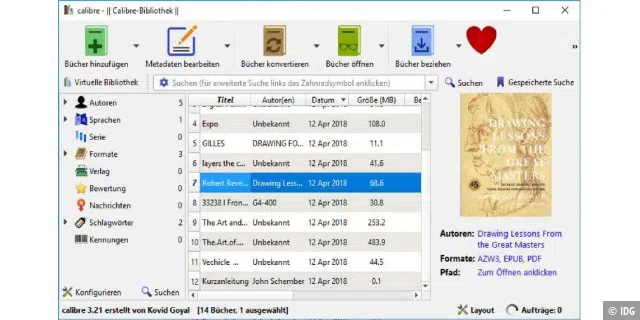 E-Books lassen sich mit Calibre auf dem Computer verwalten.