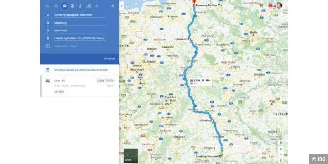 Am PC geplante Routen lassen sich beim Navigationsdienst Google Maps ans Smartphone senden.