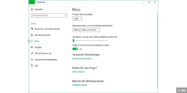 Auf den ersten Blick bietet Windows 10 nur wenige Einstellungen für die Maus.