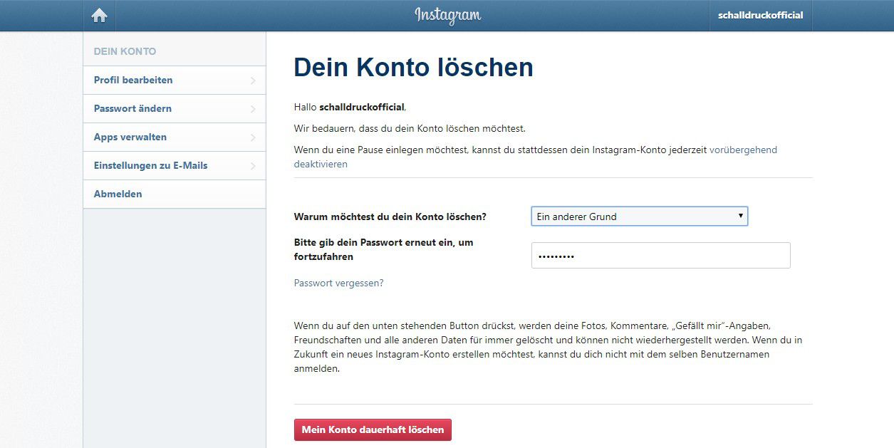 Löschen account passwort ohne instagram alten ▷Instagram