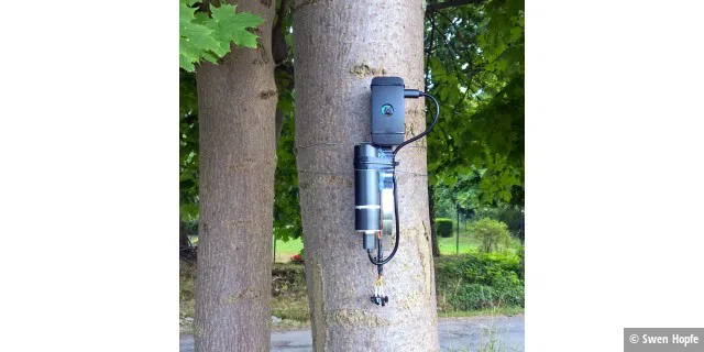 Kamera am Baumstamm für Außenaufnahmen