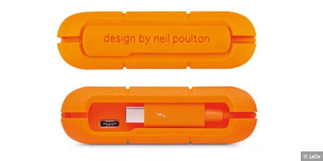 Die Lacie Rugged SSD Thunderbolt USB-C 1 TB wurde vom schottischen Designer Neil Poulton entworfen.