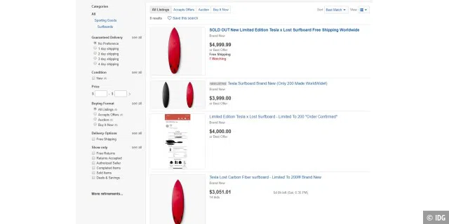 Limited Edition Tesla Surfboard auf Ebay.