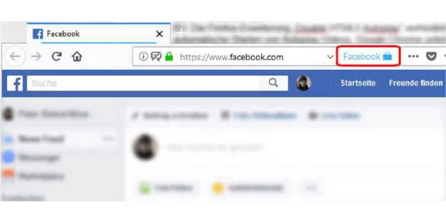 Wenn das Firefox-Add-on „Facebook Container“ blau hervorgehoben ist, ist es aktiv.