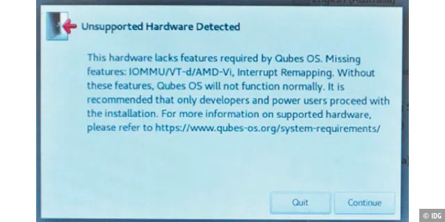 Keine Installation möglich: Qubes-OS ist wählerisch bezüglich der Hardware, auf der es laufen will.