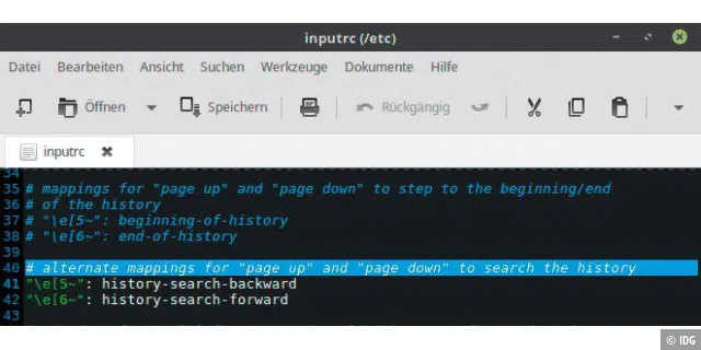 Der Historyfilter in der Datei „/etc/inputrc“.