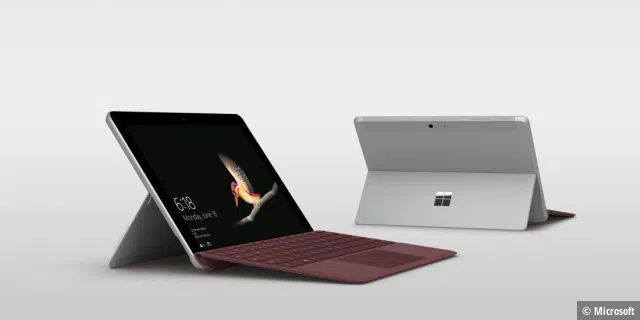 Mit eingebautem Standfuß und zusätzlicher Tastatur wird das Surface Go zum Arbeitsgerät für unterwegs.