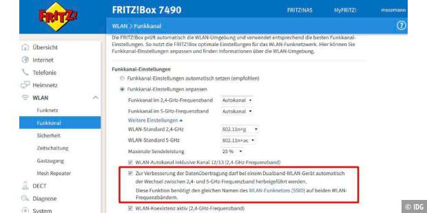 Fritzbox Frequenzband ändern