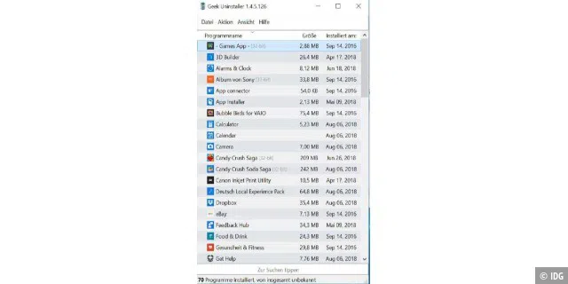 Mit Geek Uninstaller lassen sich Desktop-Programme genauso wie Windows-Apps anzeigen.