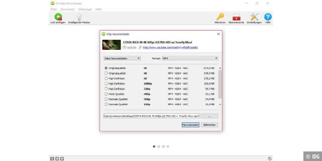 Mit dem kostenlosen 4K Video Downloader können Sie Youtube-Videos in Originalauflösung abspeichern.