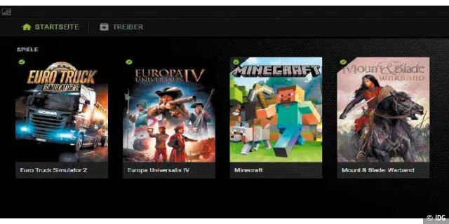 Die Software des Grafikkartenherstellers Nvidia zeigt die Spiele an, die Sie streamen können.