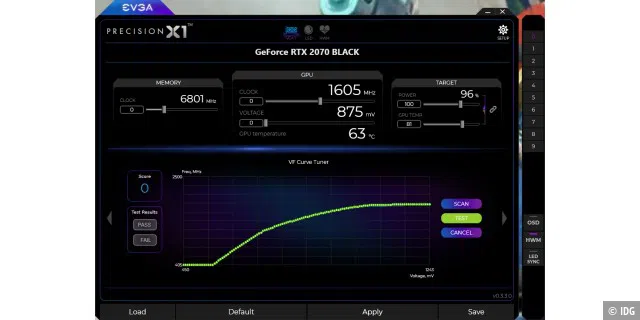 Die neue Software EVGA Precision X1 beinhaltet unter anderem auch den Nvidia OC Scanner für einfaches Übertakten.
