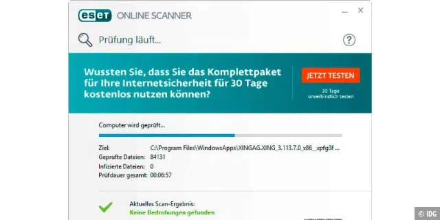 Der Viren-Onlinescanner von Eset ist in Wirklichkeit eine EXE-Datei, die Admin-Rechte benötigt.
