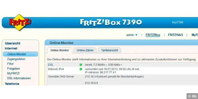 Dieses Beispiel zeigt eine Fritzbox, die nur eine öffentliche IPv4-Adresse vom Provider erhalten hat.